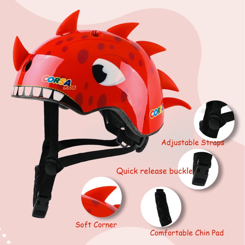 Anharluka Kids Toddler Bike Helmet  Adjustable and Multi-Sport for Child Infant Baby  2 Sizes for Age 1-3-5 Years Boys Girls (Red Dinosaur  Small) - Image 3